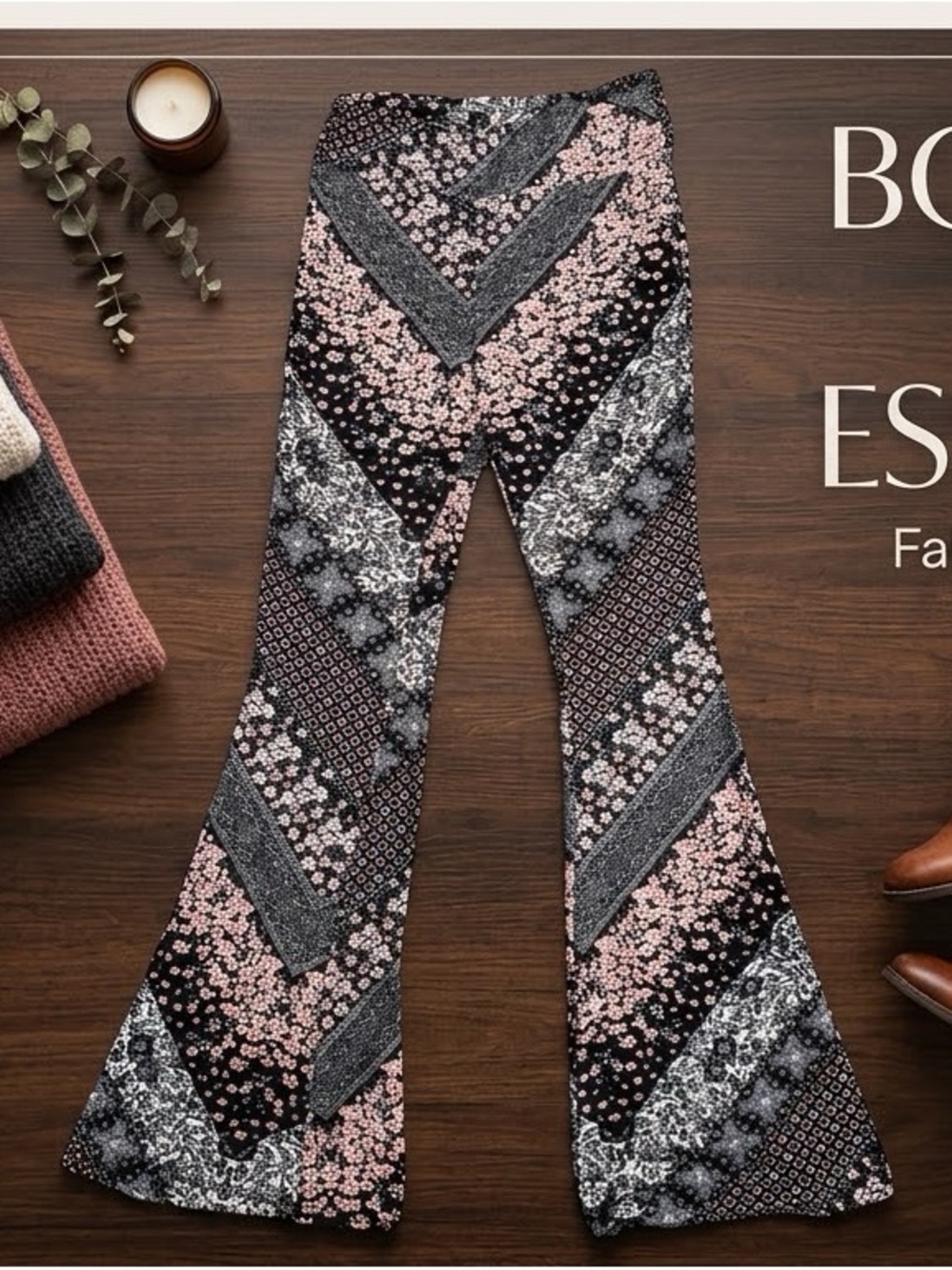 No Boundaries Black & Pink Patchwork Floral Bootcut Pants